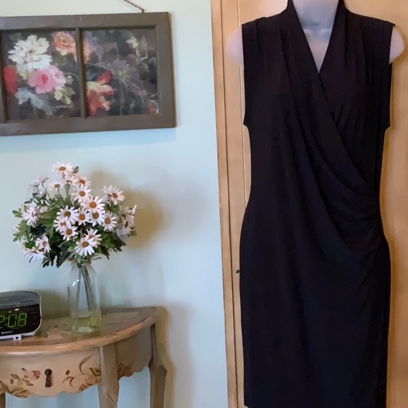 Wrap Dress Black Deep V-Neck Cocktail Party Size S - Picture 1 of 6